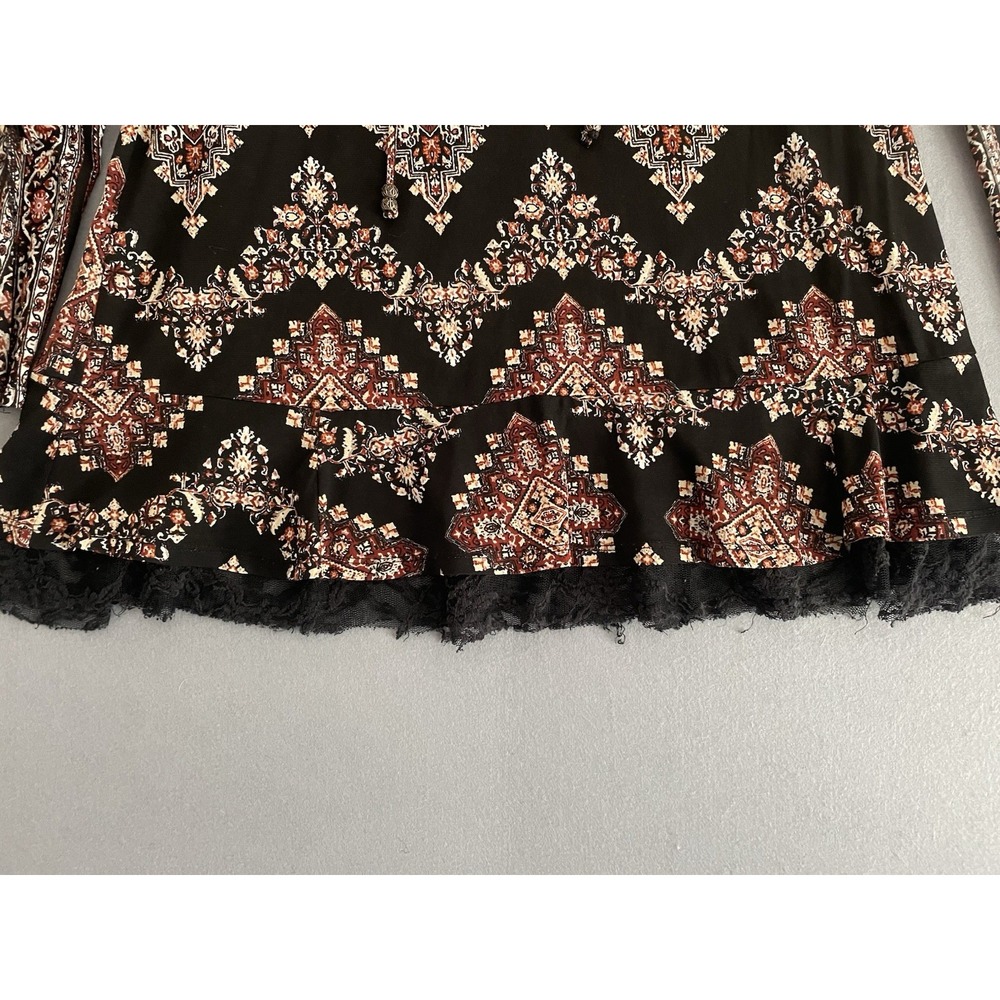 Style & Co Women M Bell Sleeve Tunic Top Fairy Grunge Black Lace Brown Boho Folk - Picture 9 of 16